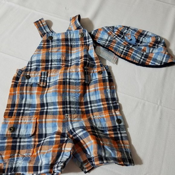 Gymboree Swim School 3-6 or 6-12 month NWT hat with chin strap & overalls Outfit - Picture 2 of 4
